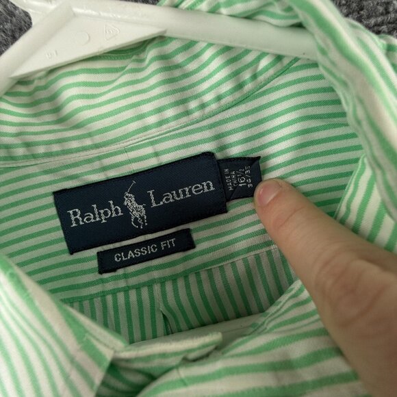 Ralph Lauren Men Button Up Shirt Long Sleeve Green Striped Classic 16.5 34/35 - Picture 9 of 16
